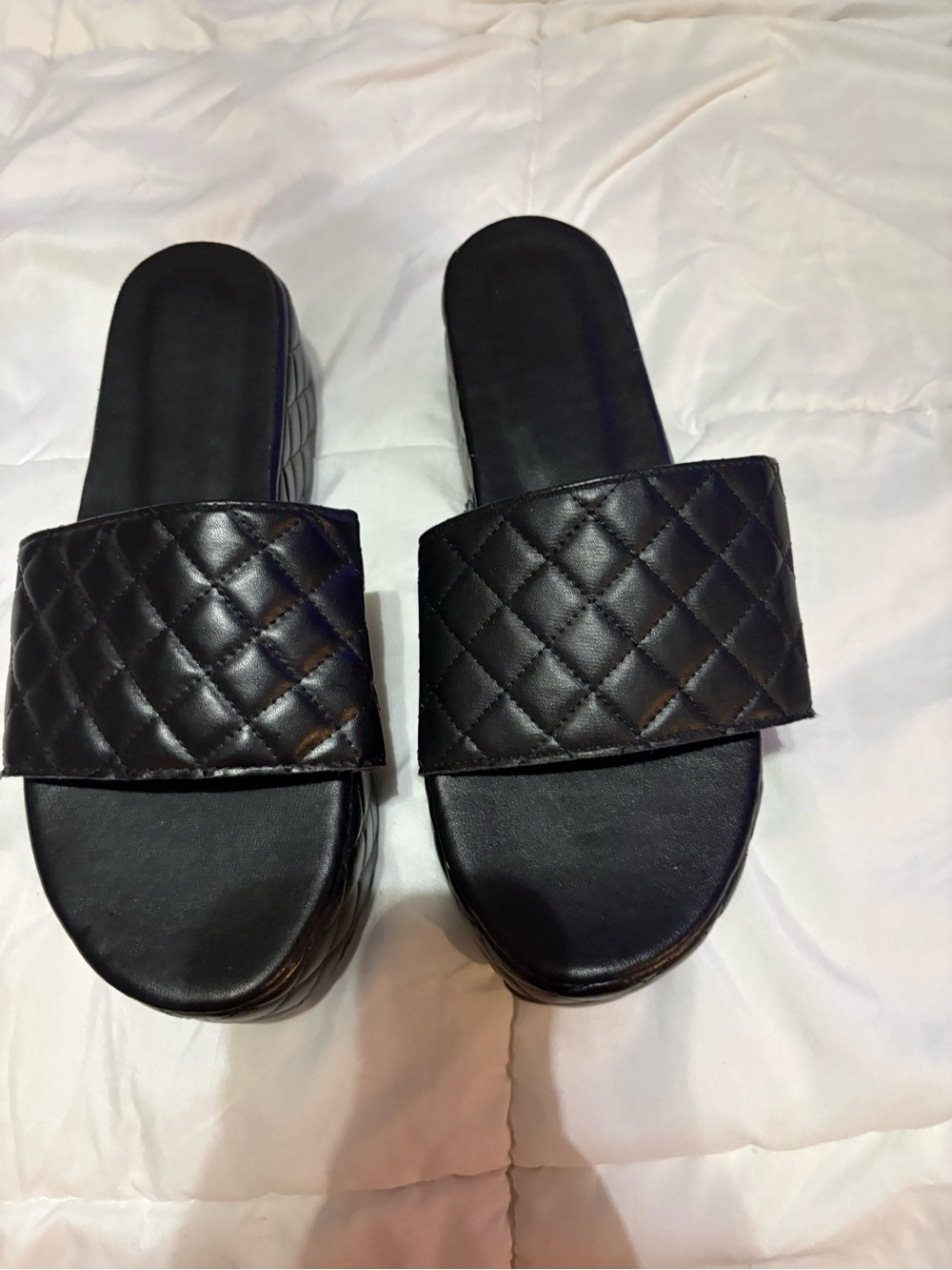 Quilted Black Slide Sandals